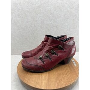 Remonte Ankle Boots 40 Burgundy Red Leather Button Side Zip Boho Comfort